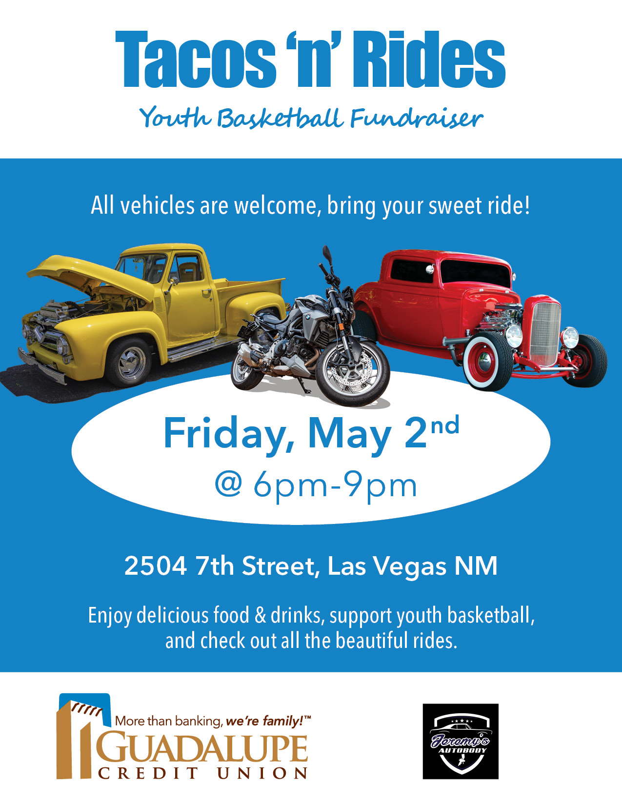 acos & Rides Friday, May 2nd, 2025. From 6pm-9pm @ the GCU Las Vegas Branch